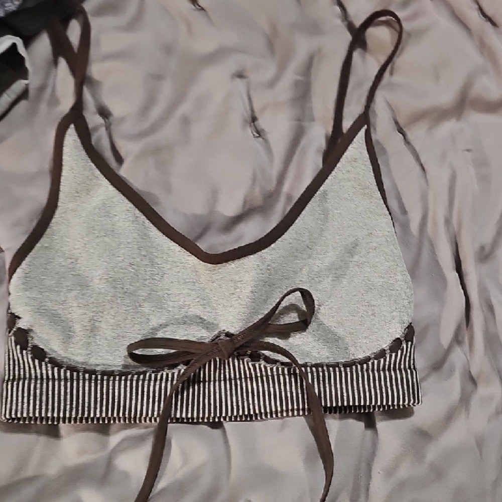 Intimately Free People Bralette XS/S Brown Grey Striped Tie Front OB518903